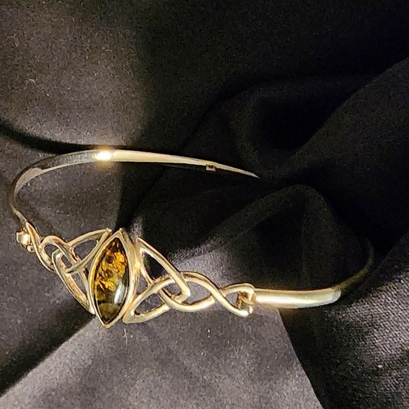 Green Amber bangle, artisan crafted, .925 sterling silver, NEW! - Picture 2 of 12